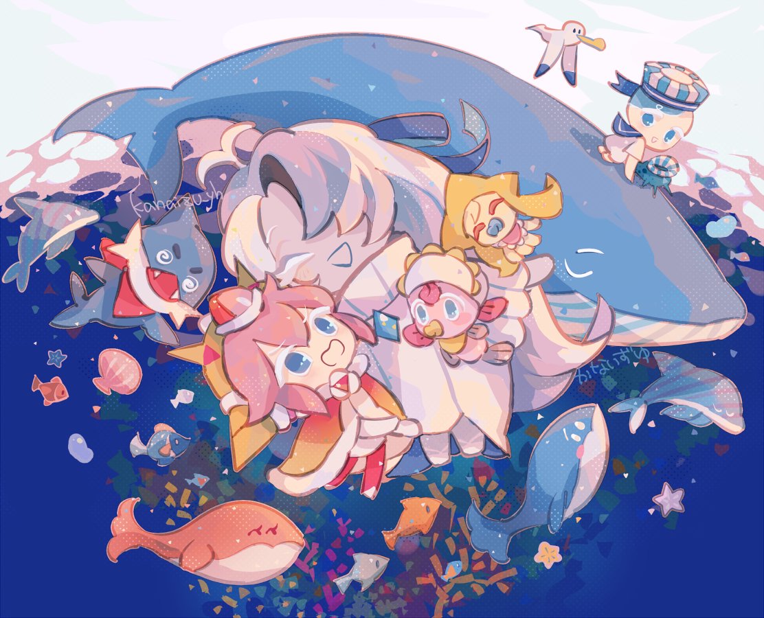 1girl, 2others, :d, ^_^, absurdly_long_hair, alt_text, antenna_hair, artist_name