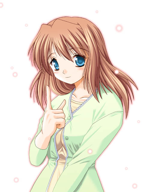 1girl, 2000s_(style), aqua_eyes, archived_source, blush, breasts, brown_hair, closed_mouth