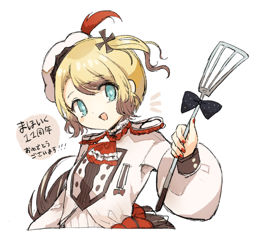 1girl, black_bow, black_bowtie, blonde_hair, blue_eyes, bow, bowtie, butter_run