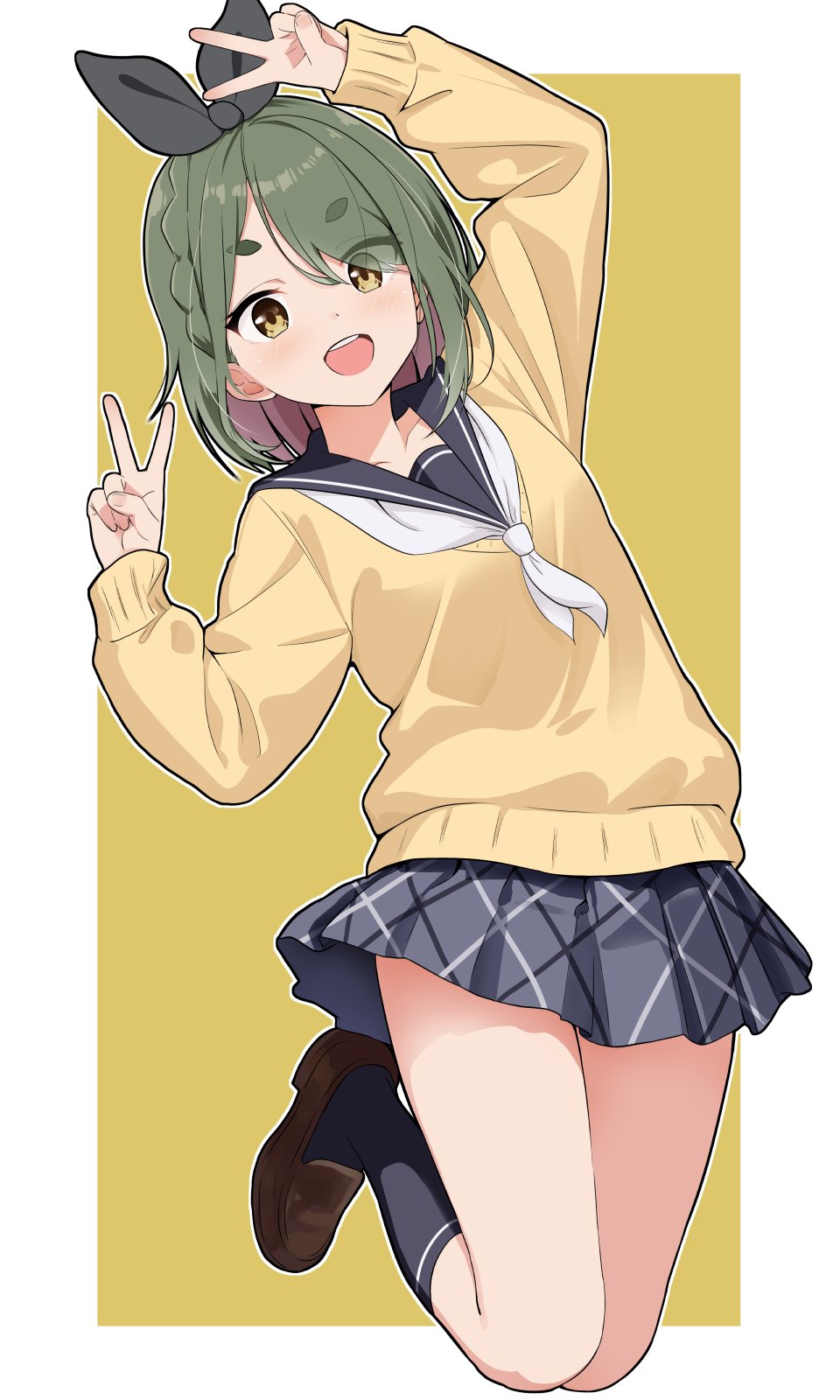 1girl, azumawari_(azumofu), black_sailor_collar, black_socks, blush, border, braid, collarbone