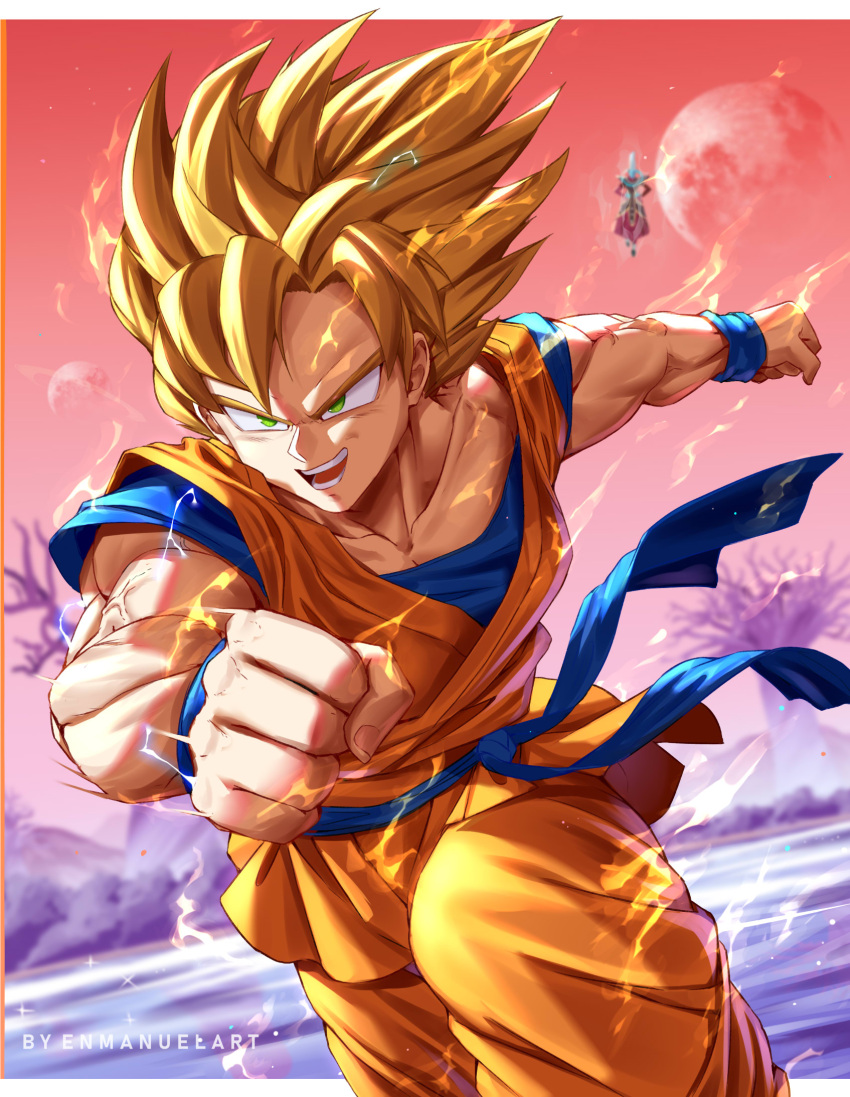 1boy, artist_name, blonde_hair, blue_rope, blue_tank_top, blurry, blurry_background, border