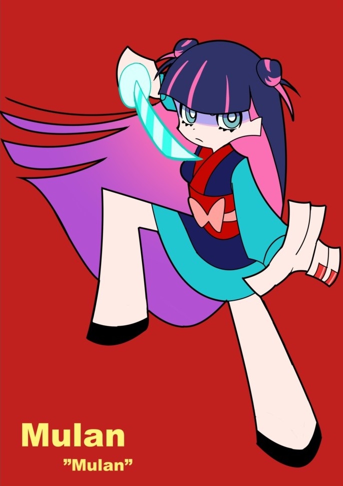 1girl, blue_eyes, chinese_clothes, colored_inner_hair, cosplay, dress, fa_mulan_(disney), fa_mulan_(disney)_(cosplay), long_hair, looking_at_viewer, mulan_(movie), multicolored_hair, over-kneehighs, panty_&amp;_stocking_with_garterbelt, pink_hair, purple_hair, solo, stocking_(psg), sword, thigh-highs, user_nggj5578, weapon