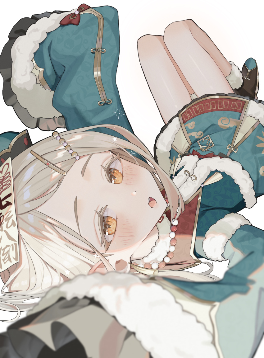 1girl, absurdres, arm_up, artist_name, blonde_hair, blush, boots, bow