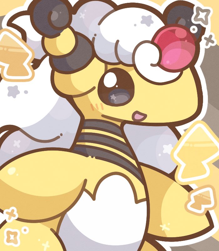 ampharos, animal_focus, black_eyes, fluffy, forehead_jewel, lightning_bolt_symbol, long_hair, mega_ampharos