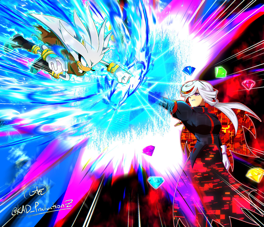 1boy, 1girl, aged_up, alternate_design, animal_ears, animal_nose, battle, black_dress