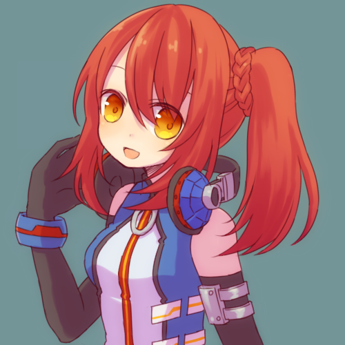 1girl, android, bare_shoulders, black_gloves, blue_jacket, braid, elbow_gloves, emil_chronicle_online