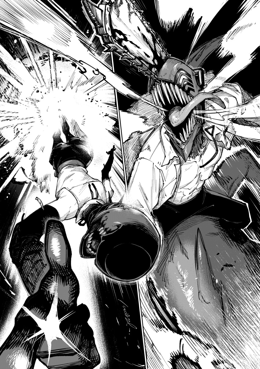 100387l, 1boy, 1girl, absurdres, battle, bomb_devil_(chainsaw_man), chainsaw, chainsaw_man
