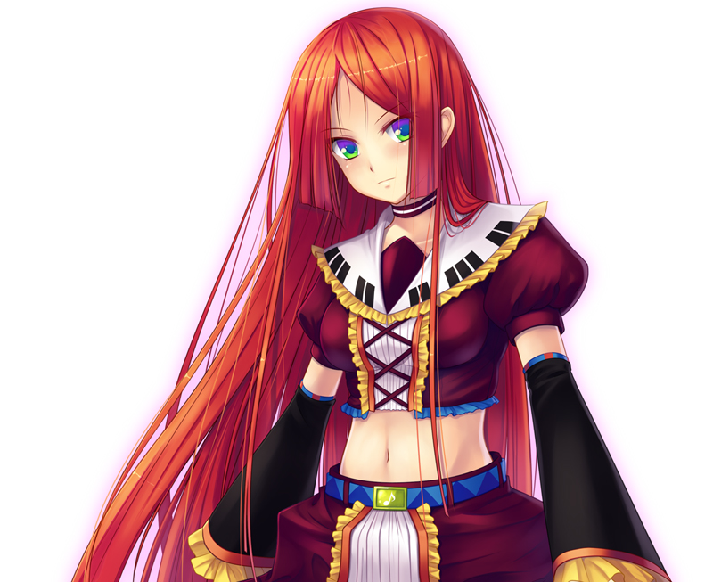 bad_id, bangs, belt, blue_eyes, choker, detached_sleeves, expressionless, female