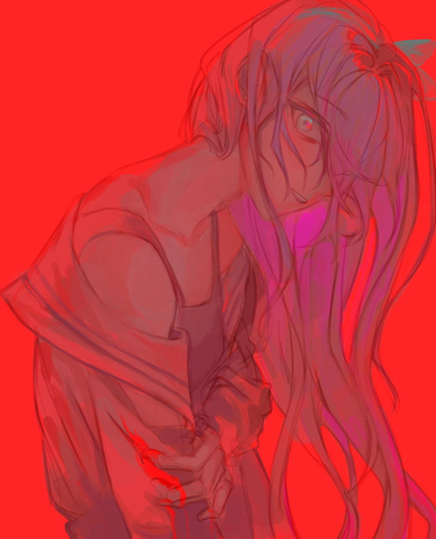 1girl, absurdres, aubrey_(faraway)_(omori), aubrey_(omori), bare_shoulders, blue_hairband, bow_hairband, breasts