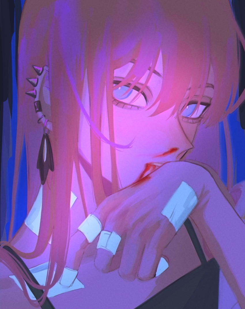 1girl, absurdres, aegyo_sal, aubrey_(faraway)_(omori), aubrey_(omori), bandaid, bandaid_on_finger, bandaid_on_hand