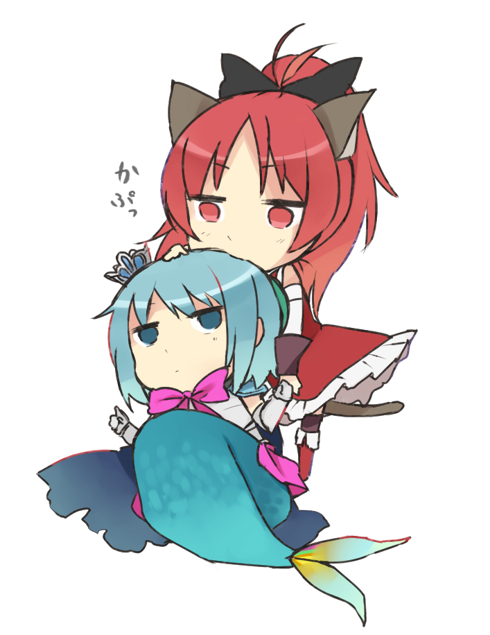 animal_ears, bad_id, blue_eyes, blue_hair, bow, cape, cat_ears, crown