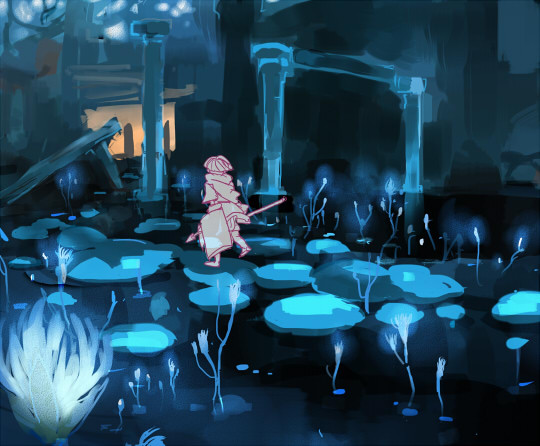 1boy, bearer_of_the_curse, blue_flower, blue_theme, commentary_request, dark_souls_(series), dark_souls_ii, flower