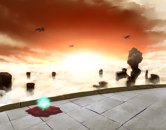 blood, blood_splatter, clouds, commentary_request, dark_souls_(series), dark_souls_ii, dragon, in-universe_location