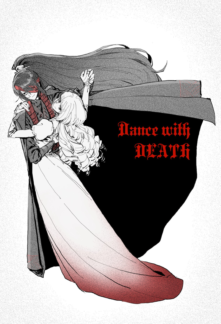 1boy, 1girl, absurdres, bandage_over_one_eye, black_eyes, black_hair, black_hanfu, chinese_clothes