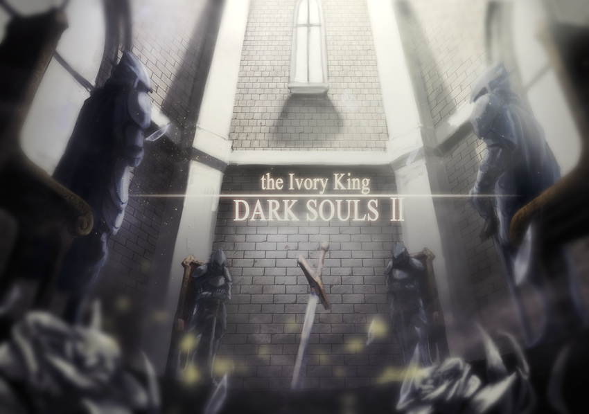 4boys, armor, brick_wall, chair, commentary_request, copyright_name, dark_souls_(series), dark_souls_ii