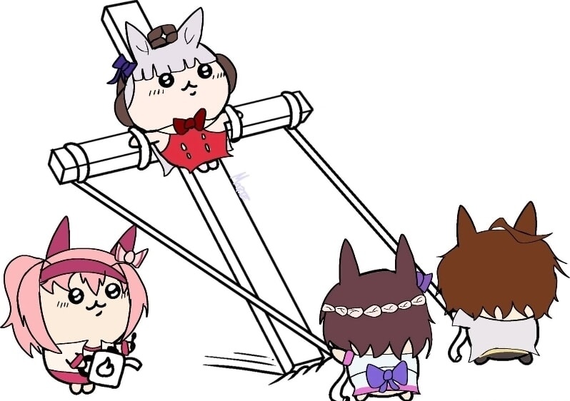 4girls, agnes_tachyon_(tach-nology)_(umamusume), agnes_tachyon_(umamusume), ahoge, animal_ears, blunt_bangs, bow, brown_hat