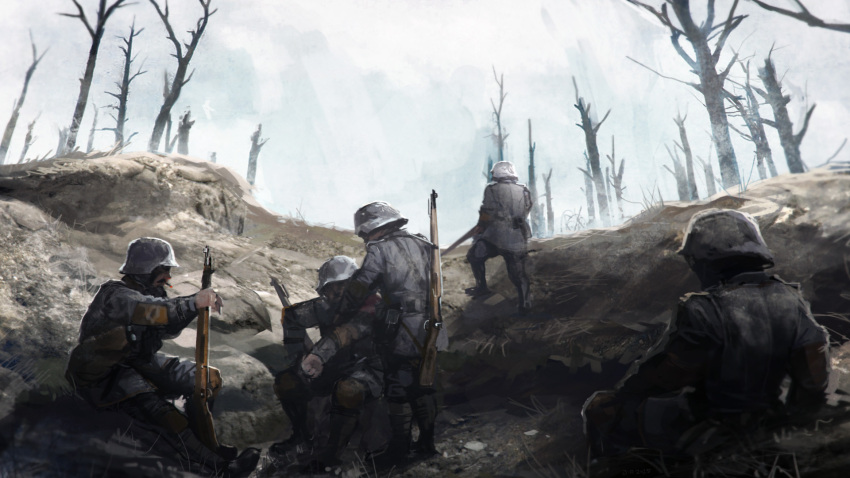 5boys, battlefield, bolt_action, combat_helmet, foxhole, german_army, gun, helmet