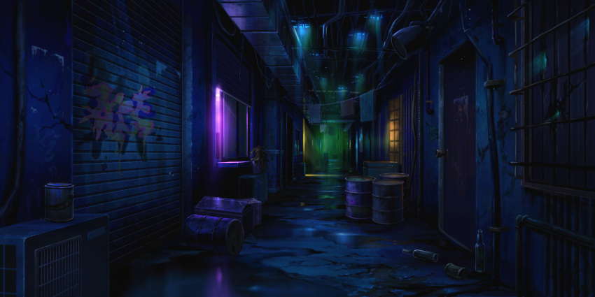 alley, artist_request, box, condenser_unit, dark, door, drum_(container), game_cg