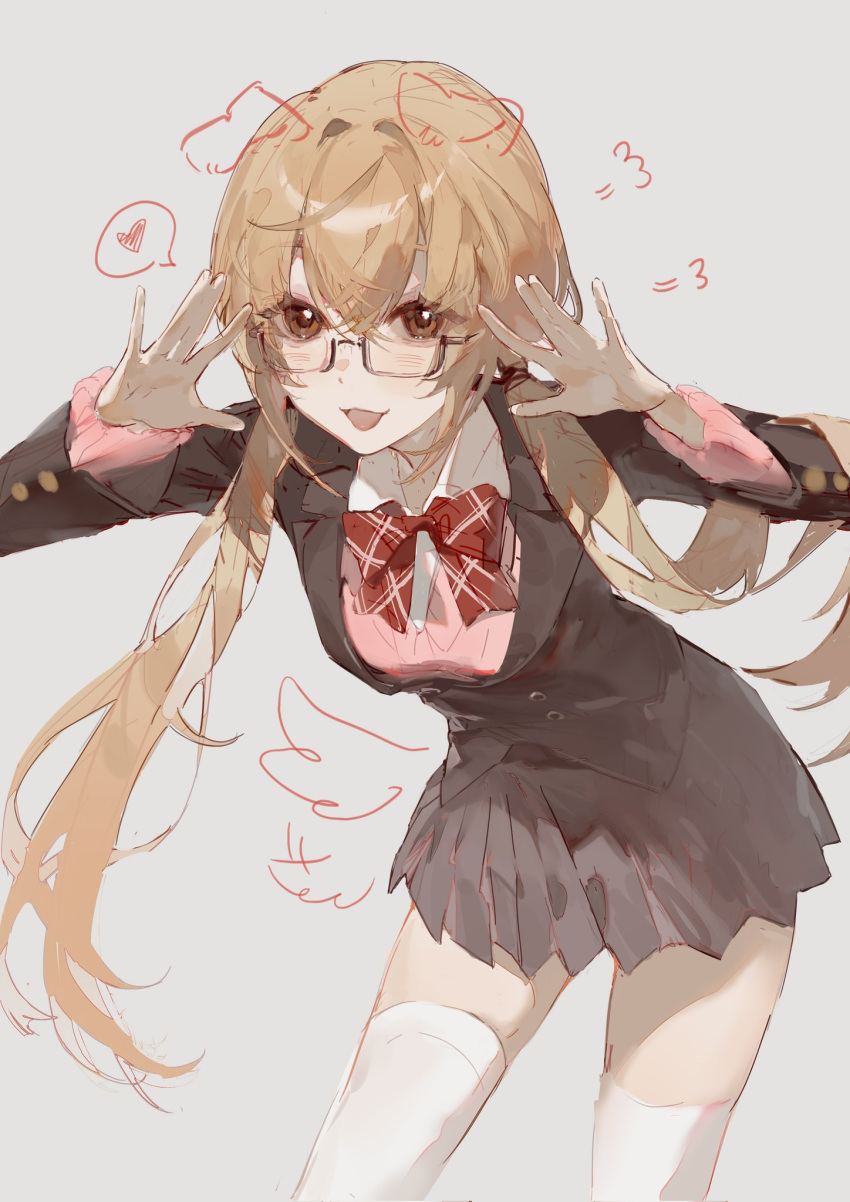 1girl, blazer, bow, bowtie, brown_eyes, brown_hair, brown_jacket, brown_skirt