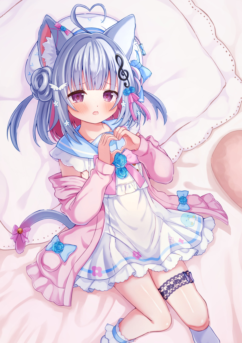 1girl, absurdres, ahoge, animal_ear_fluff, animal_ears, bell, blue_hair, blue_sailor_collar