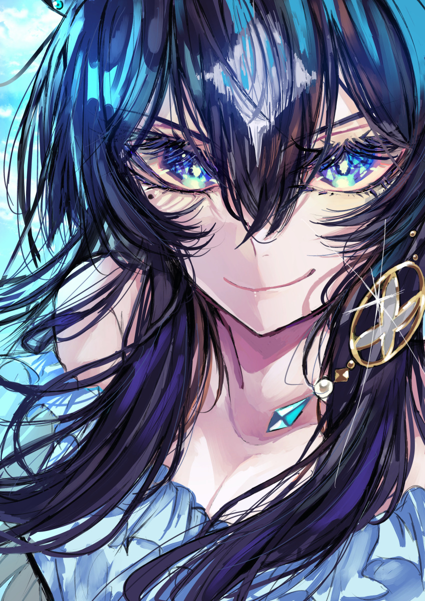 1girl, absurdres, animal_ears, blue_background, blue_eyes, blue_hair, bow, ear_bow