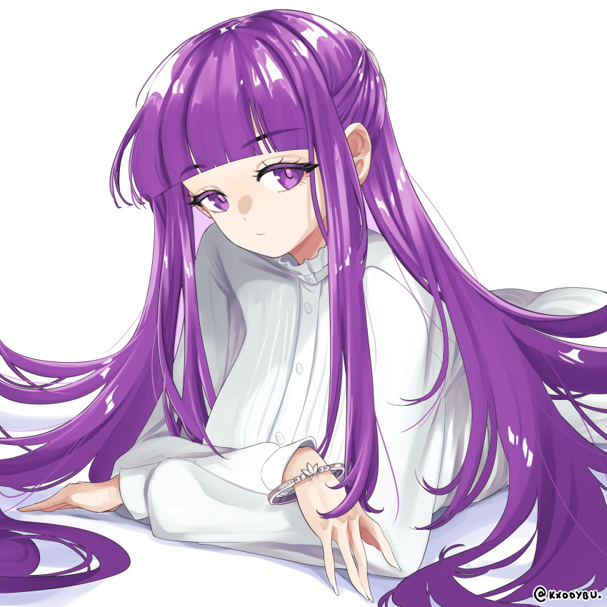1girl, absurdres, artist_name, blunt_bangs, bracelet, closed_mouth, commentary, dress