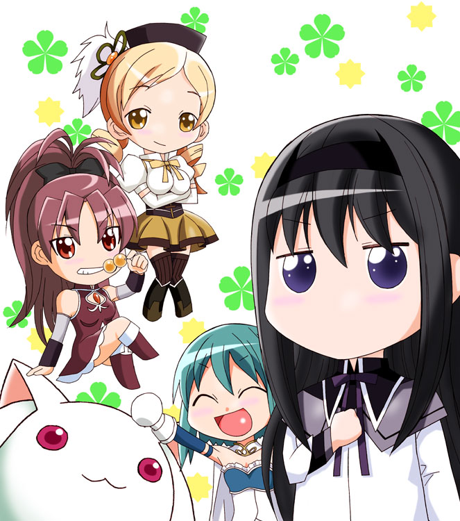 akemi_homura, kyubey, mahou_shoujo_madoka_magica, miki_sayaka, sakura_kyouko, tenshinrou, tomoe_mami