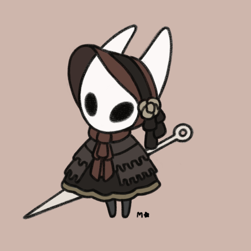1girl, alternate_costume, arthropod_girl, artist_name, black_dress, black_eyes, black_skin, blank_eyes