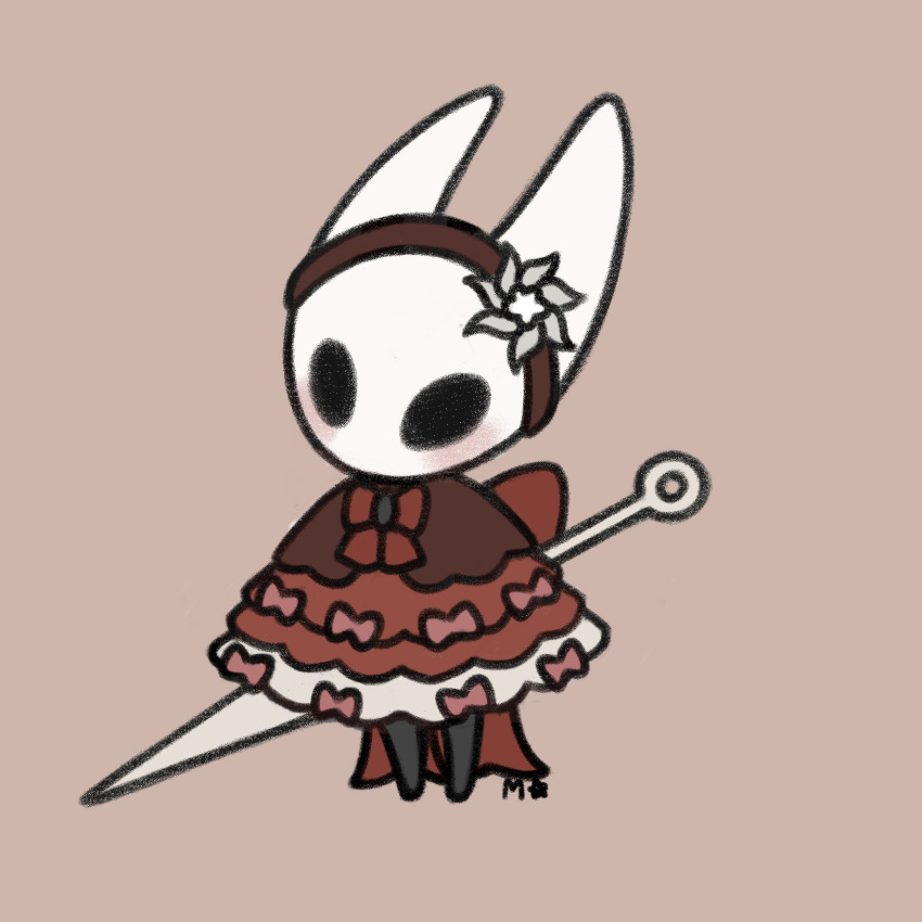 1girl, alternate_costume, arthropod_girl, artist_name, back_bow, black_eyes, black_skin, blank_eyes