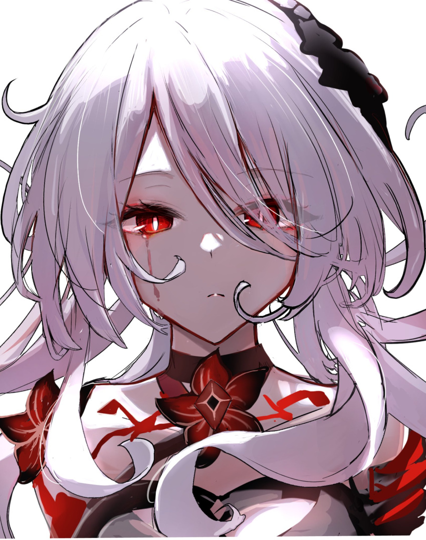 1girl, acheron_(honkai:_star_rail), black_choker, choker, close-up, closed_mouth, colored_skin, eyeliner
