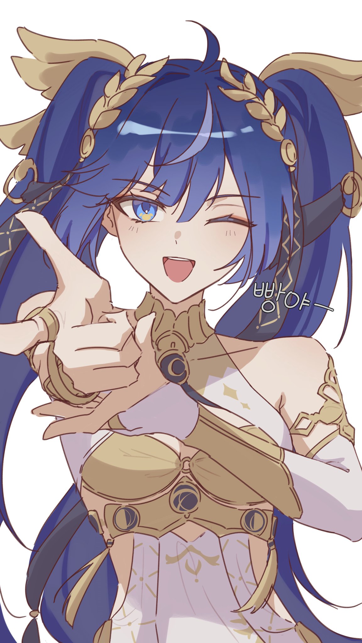 1girl, ancient_greek_clothes, arm_armor, armlet, blue_eyes, blue_hair, bridal_gauntlets, dooyam_830