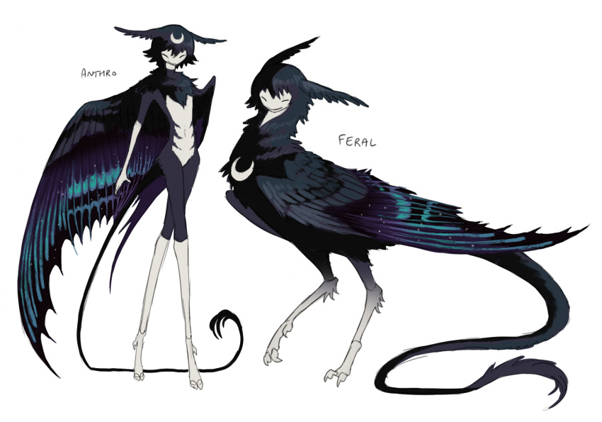 1girl, bird, black_feathers, black_hair, black_wings, blue_wings, closed_eyes, closed_mouth