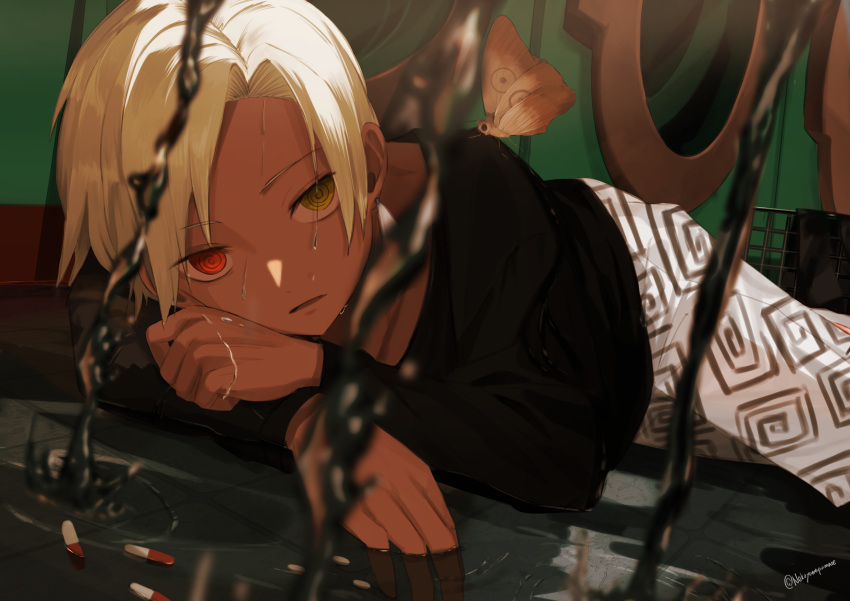 1boy, @_@, absurdres, blonde_hair, bug, commentary, eve_(utaite), hareruya_(smomo2227)