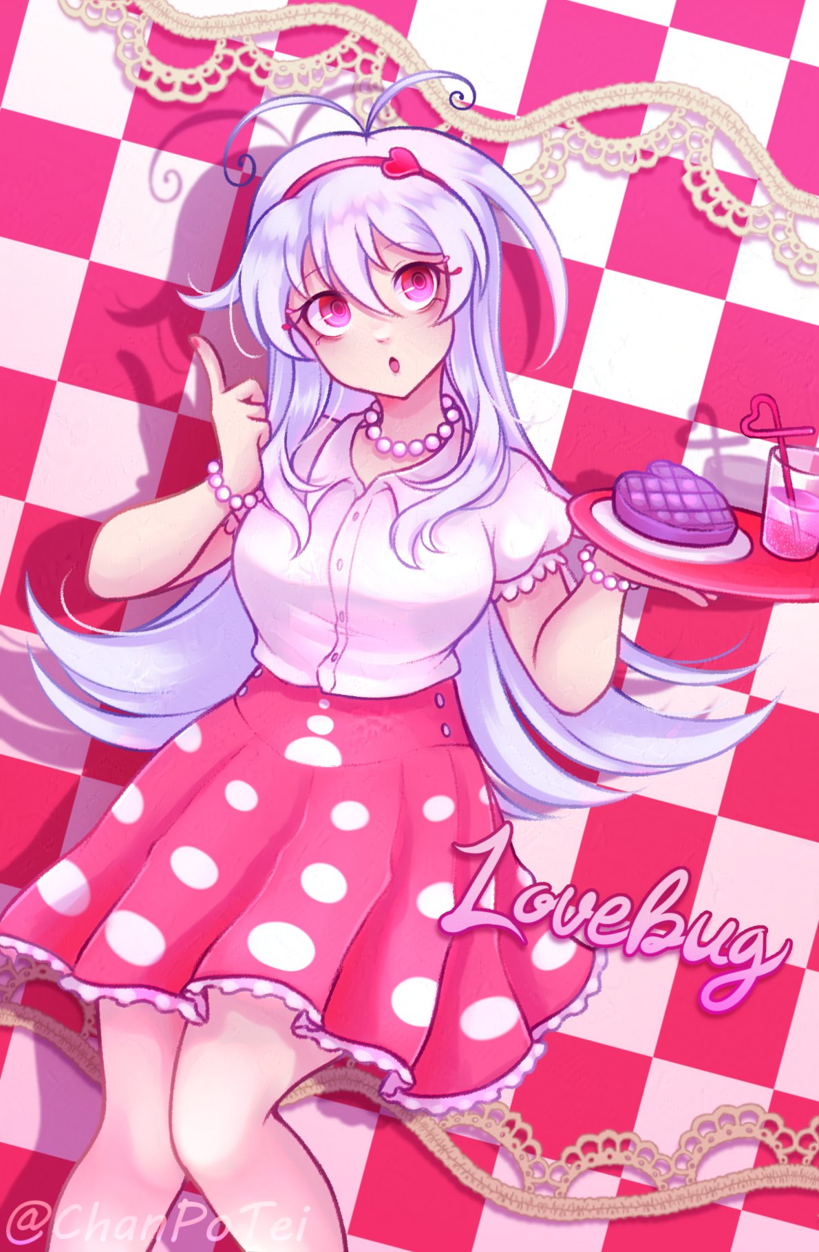 1girl, adversarial_noise, alternate_costume, alternate_eye_color, antenna_hair, bead_bracelet, bead_necklace, beads