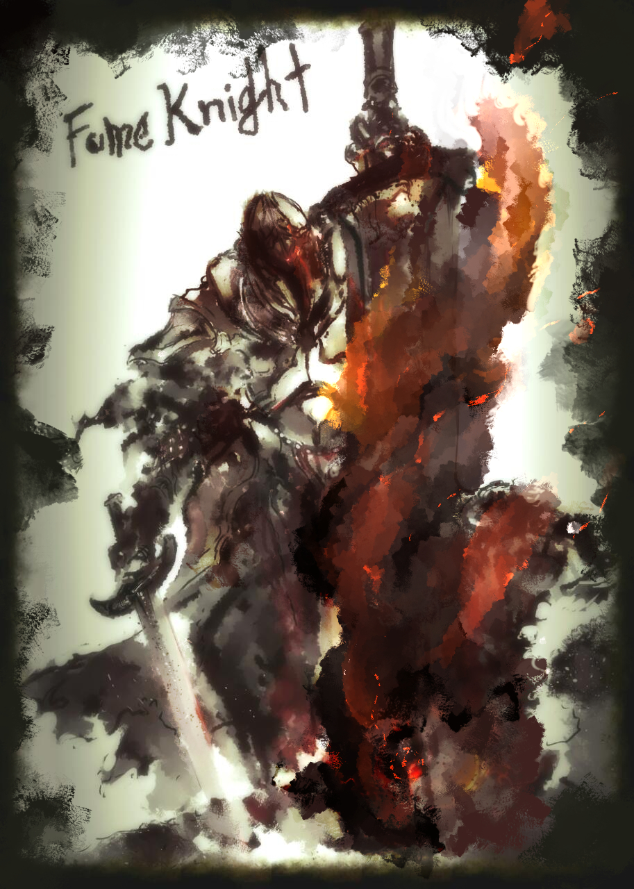 1boy, armor, breastplate, character_name, commentary_request, dark_souls_(series), dark_souls_ii, fire