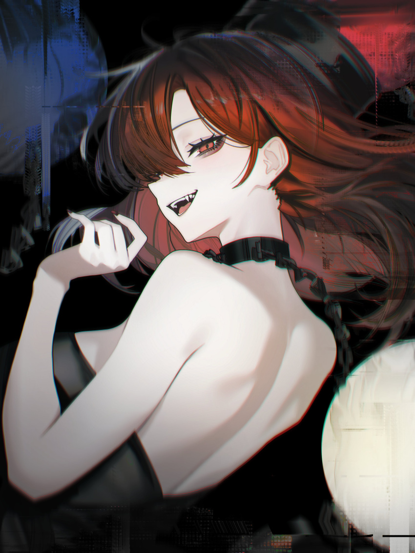 1girl, absurdres, alternate_costume, back, black_dress, chain, choker, dress