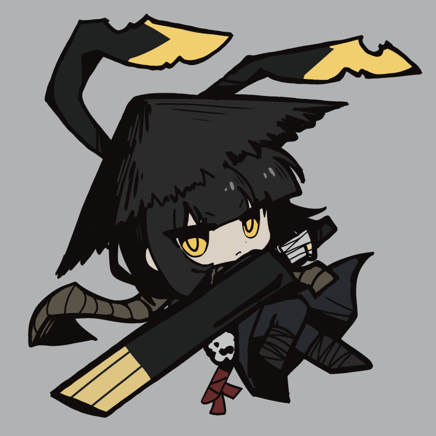 1girl, applepie13561, black_hair, black_hanfu, bob_cut, chibi, chinese_clothes, closed_mouth