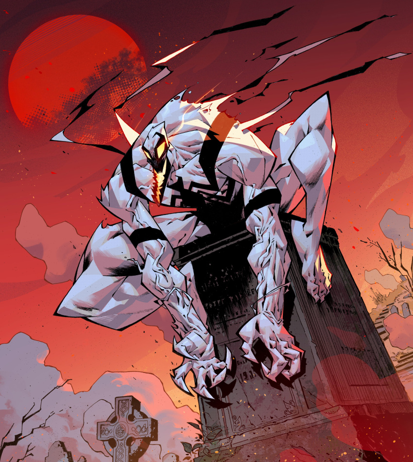 1boy, absurdres, animal_print, anti-venom, arm_spikes, barefoot, black_skin, bodysuit