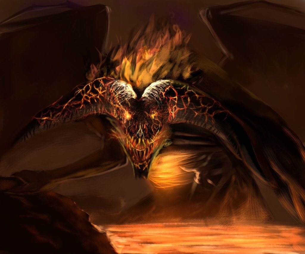 commentary_request, dark_souls_(series), dark_souls_ii, demon, fire, glowing, glowing_eyes, lava