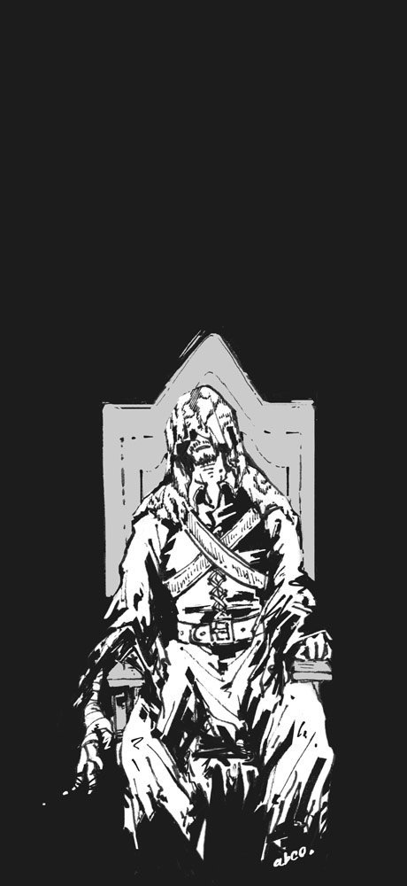 1boy, abco, bandaged_arm, bandages, chair, commentary_request, dark_souls_(series), dark_souls_ii