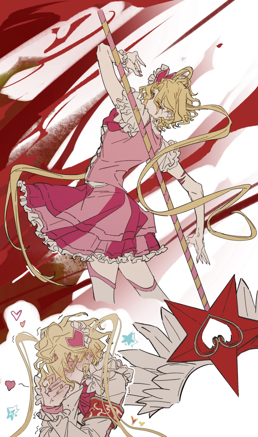 1girl, absurdres, armband, blonde_hair, blood, blush, bow, bowtie