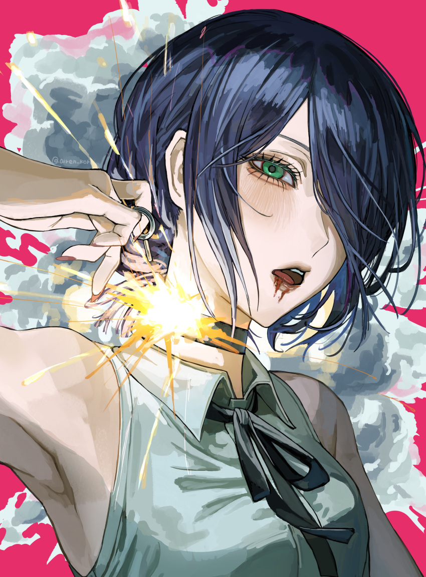 1girl, absurdres, airen_kori, armpits, black_choker, black_hair, black_ribbon, bomb