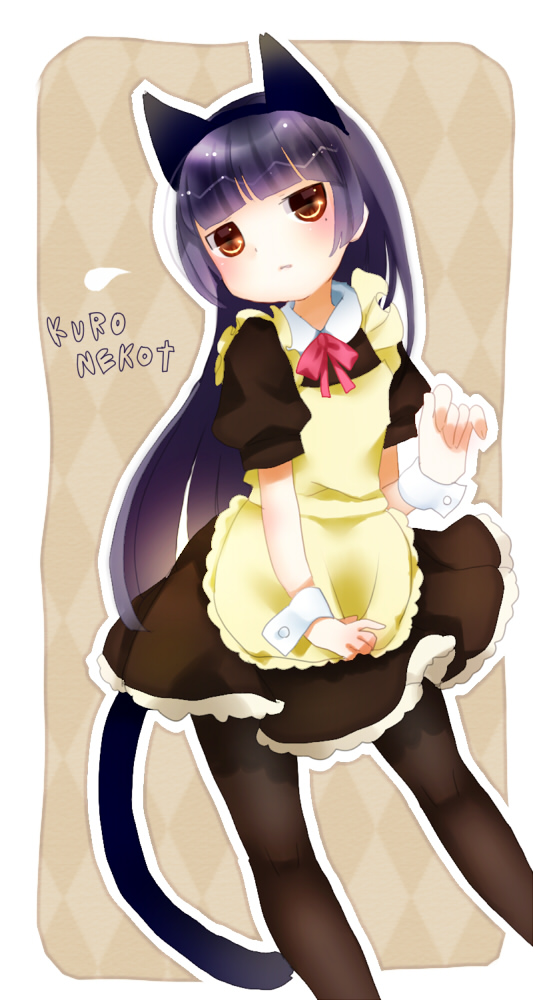 black_hair, brown_eyes, cat_ears, gokou_ruri, long_hair, maid, ore_no_imouto_ga_konna_ni_kawaii_wake_ga_nai, pantyhose