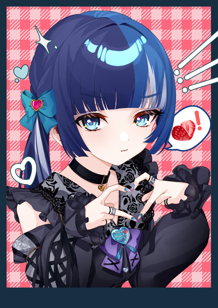 1girl, absurdres, aqua_hair, black_choker, black_dress, blue_bow, blue_eyes, blue_hair