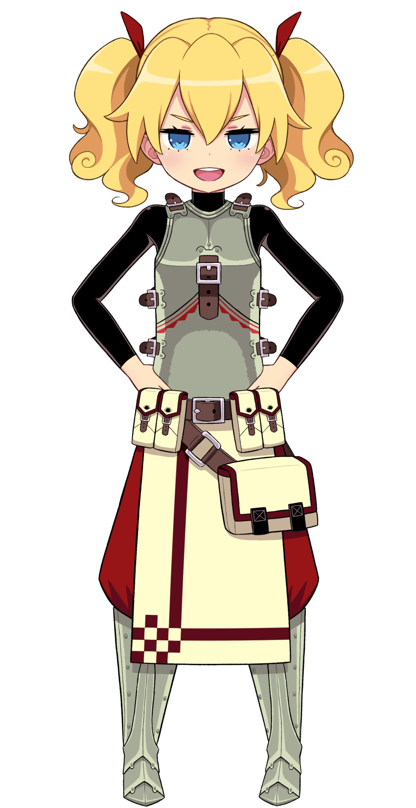 1girl, :d, absurdres, ami_(ammy33), armor, belt_pouch, blonde_hair, blue_eyes