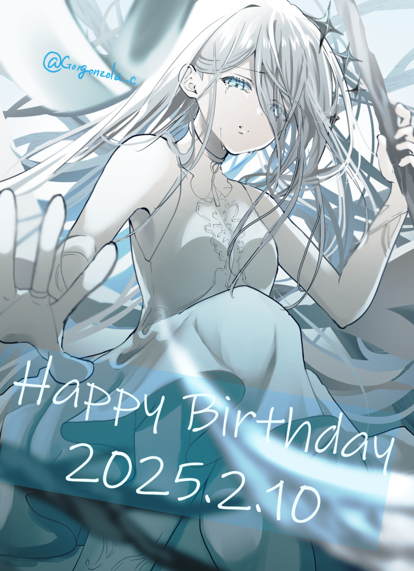 1girl, 25-ji_nightcord_de._(project_sekai), blue_eyes, crying, crying_with_eyes_open, dated, dress, gorgonzola_c