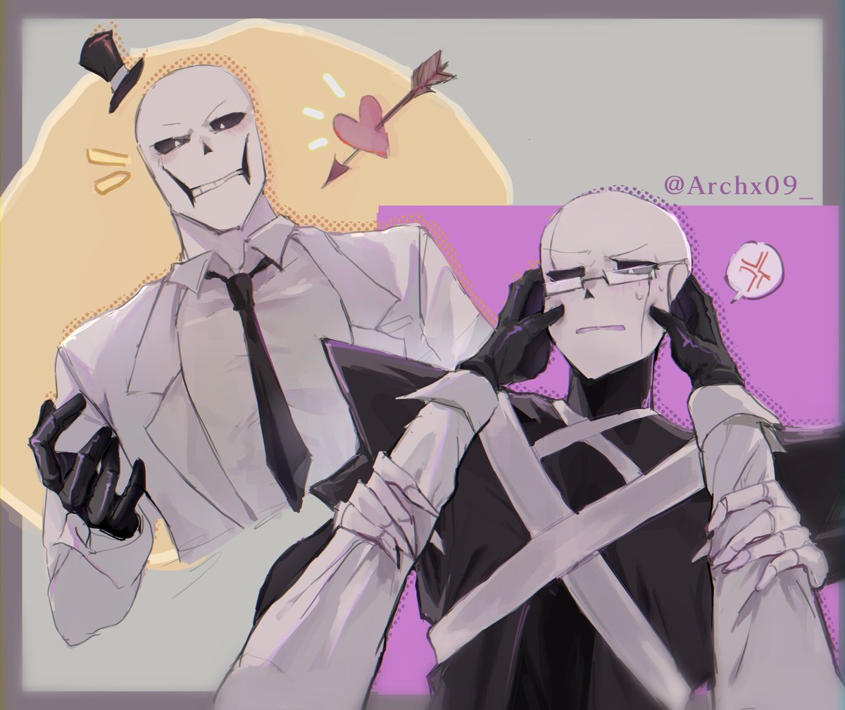 2boys, :d, alternate_universe, anger_vein, annoyed, archx09, arrow_through_heart, bald
