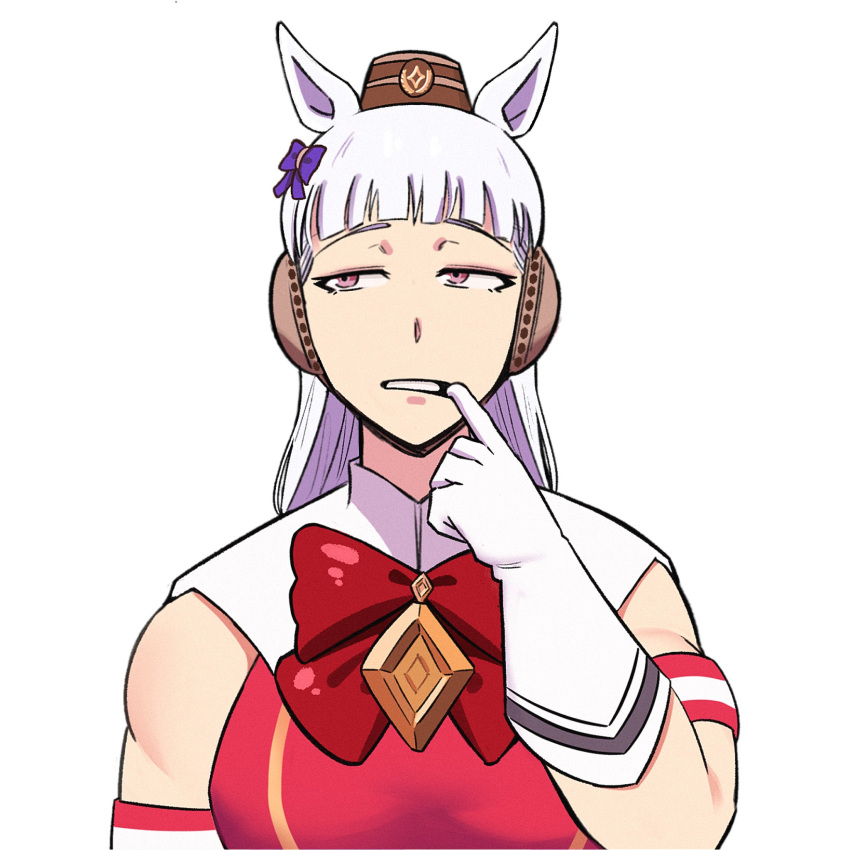 1girl, animal_ears, armband, bare_shoulders, blunt_bangs, bow, brown_hat, ear_bow