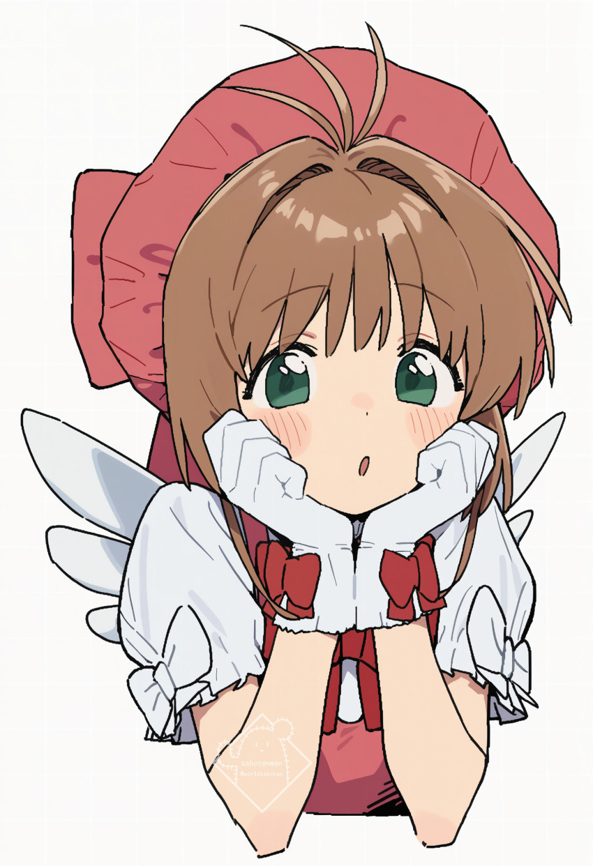 1girl, absurdres, antenna_hair, artist_name, blush, brown_hair, cardcaptor_sakura, gloves