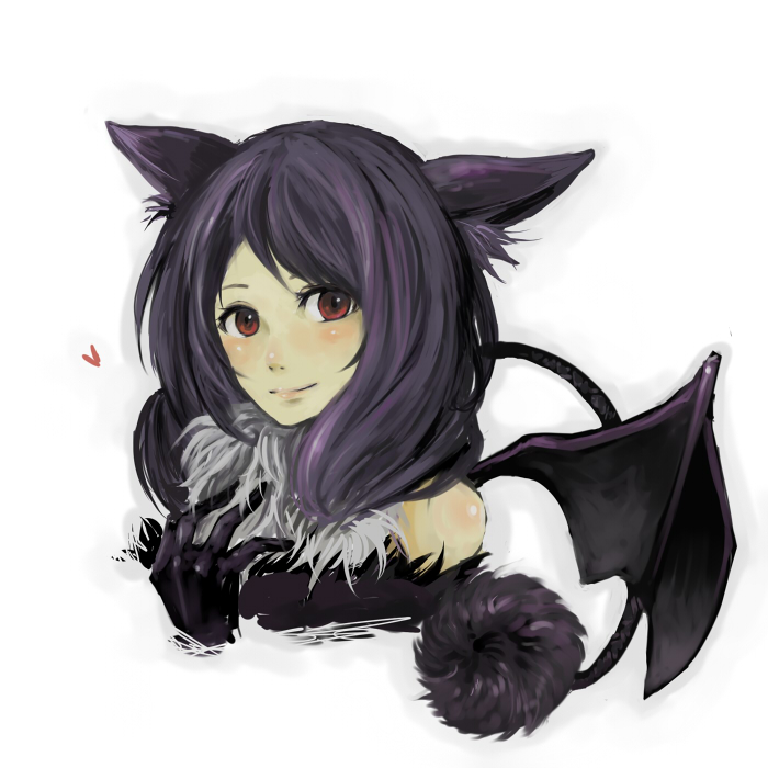 animal_ears, bat, heart, millenia, red_eyes, smile, tail, wings